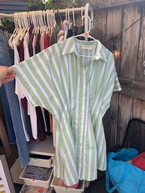 Sporty Green Stripe Button-Front Shirt Dress by Astrid & Miyu
